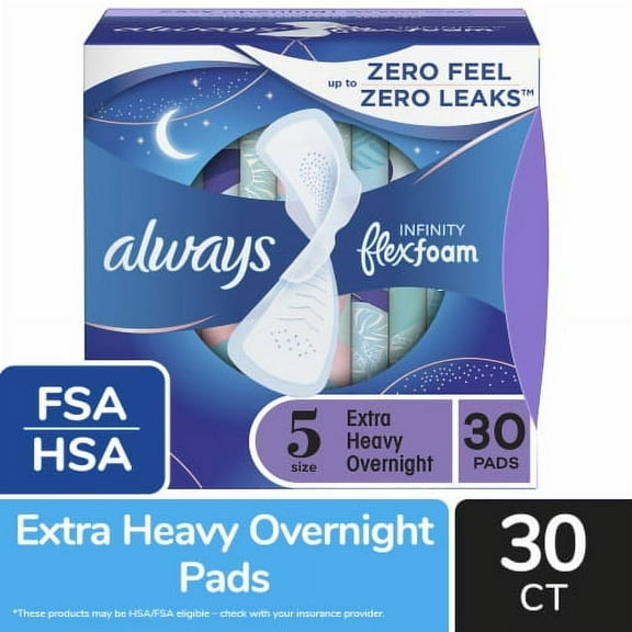 2X - Always InFinity FlexFoam Pads With Wings Extra Heavy Overnight Absorbency Size 5 Unscented