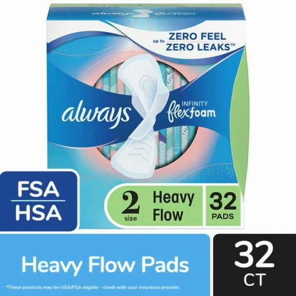 2X - Always InFinity FlexFoam Pads With Wings Heavy Flow Absorbency Size 2 Unscented 32 count