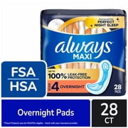 2X - Always Maxi Pads Overnight Absorbency Size 4 Unscented 28 count