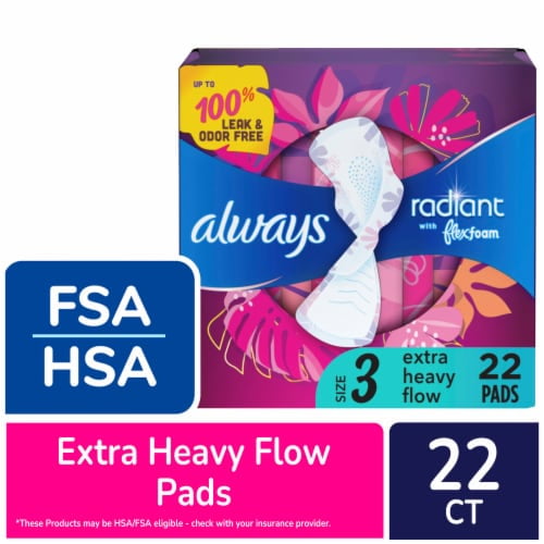 2X - Always Radiant FlexFoam Pads with Wings Extra Heavy Flow Absorbency Size 3 Scented 22 count