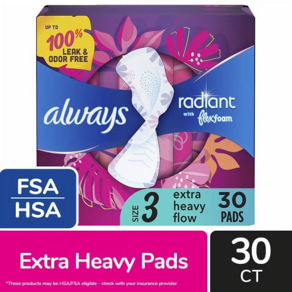 2X - Always Radiant FlexFoam Pads with Wings Extra Heavy Flow Absorbency Size 3 Scented