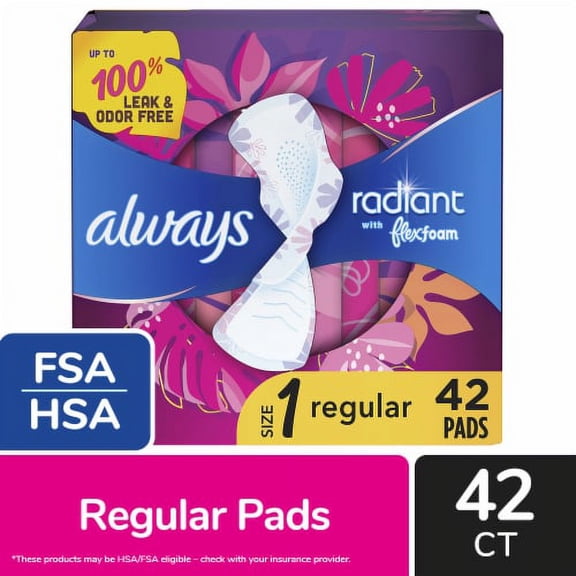 2X - Always Radiant FlexFoam Pads with Wings Regular Absorbency Size 1 Scented