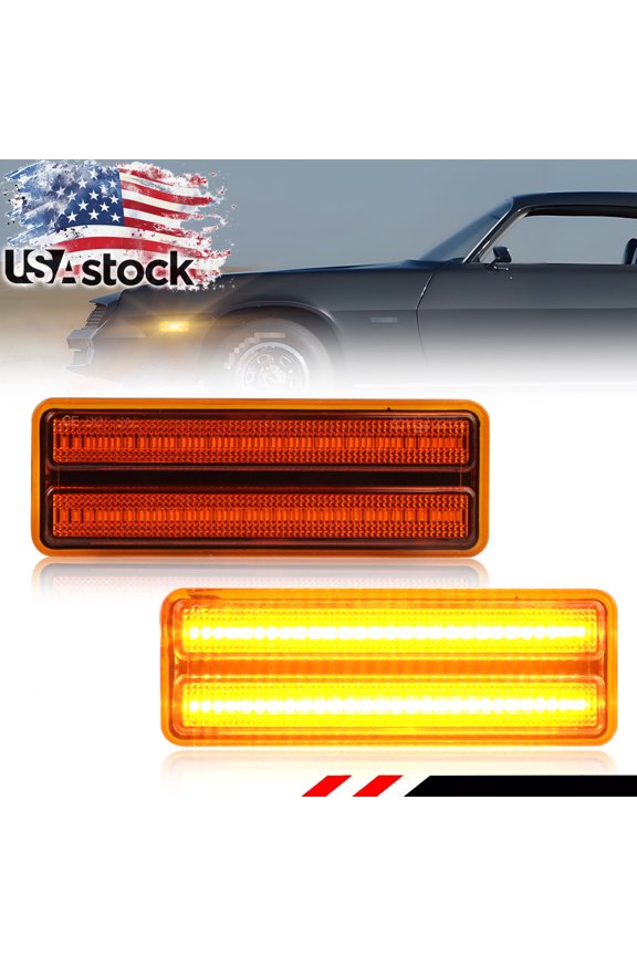 2X Amber Lens Front Bumper Side Marker Light Turn Signal Light Fender Light Reflector Light With Amber LED For 1978 1979 1980 1981 Chevrolet Camaro