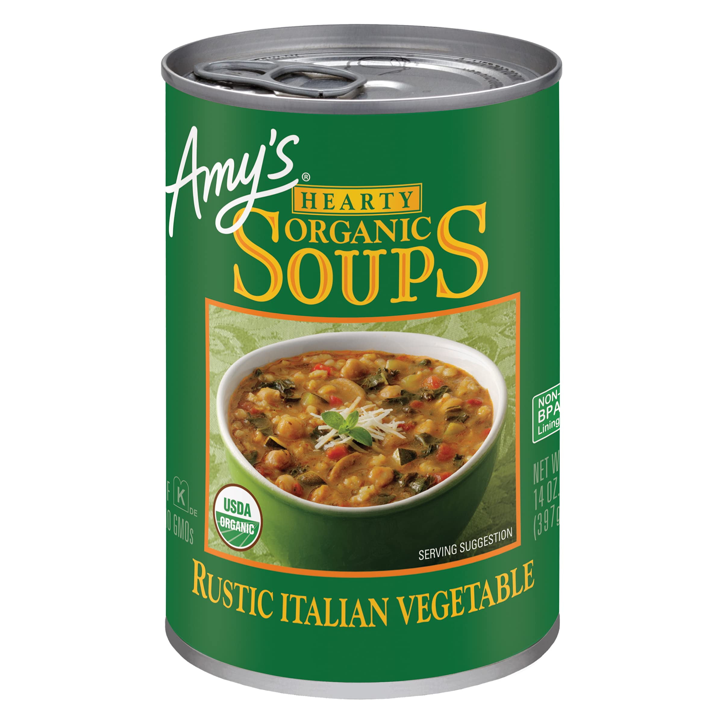 2X - AmyS Soup, Vegan Hearty Rustic Italian Vegetable Soup, Gluten Free, Made With Organic Beans And Rice, Canned Soup, 14 Oz