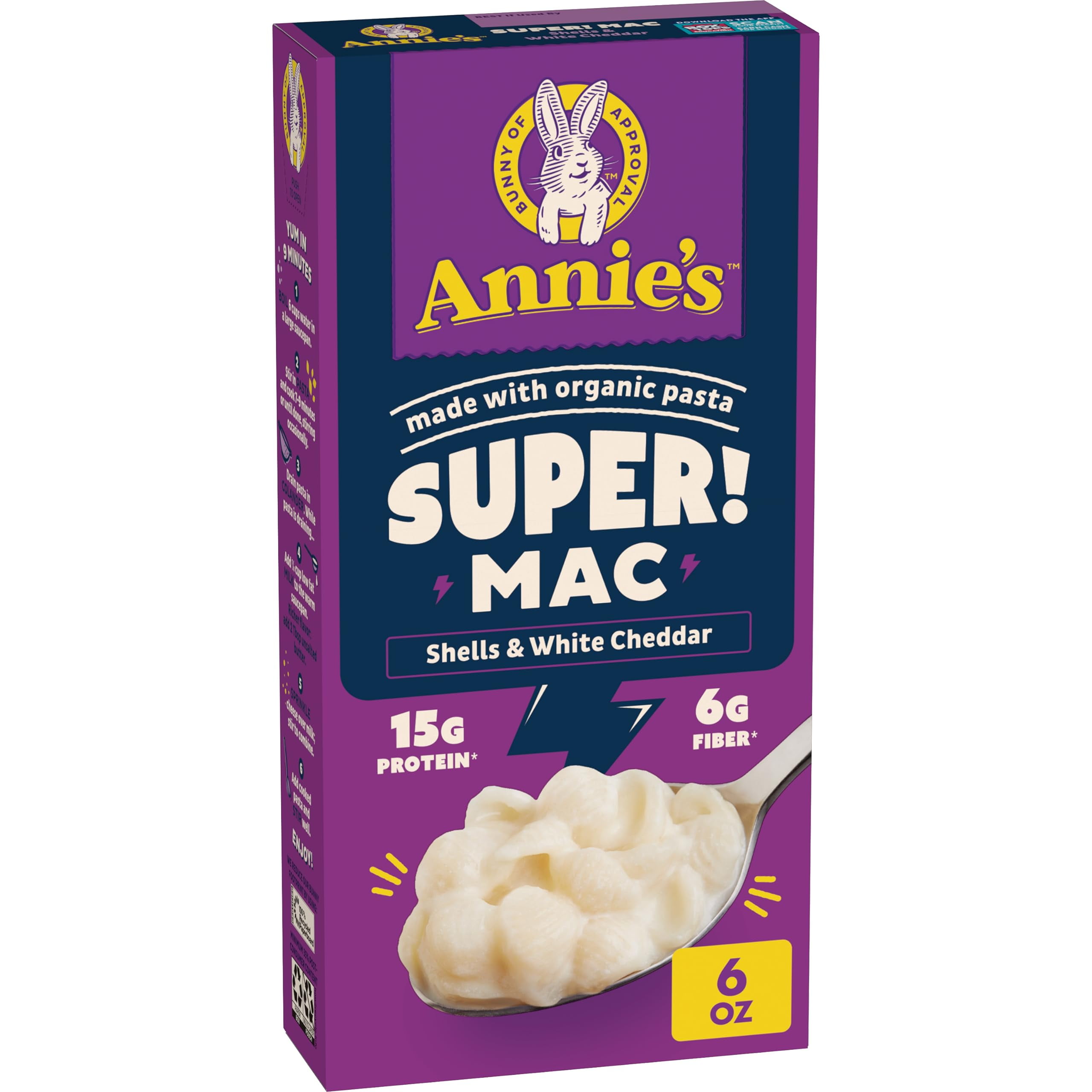 2X - Annie,S Super! Mac, Protein Macaroni And Cheese Dinner, Shells \u0026 White Cheddar, 6 Oz.