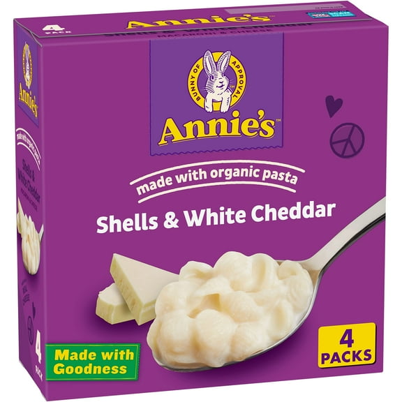2X - AnnieS White Cheddar Shells Macaroni & Cheese Dinner With Organic Pasta, 4 Ct, 6 Oz Boxes