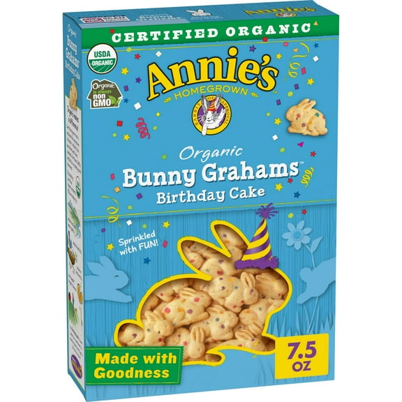 2X - Annie,S Organic Birthday Cake Bunny Graham Snacks, 7.5 Oz