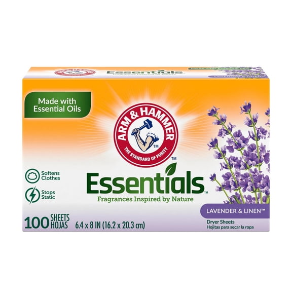 2X - Arm & Hammer Essentials Fabric Softener Dryer Sheets - Lavender & Linen 100 ct