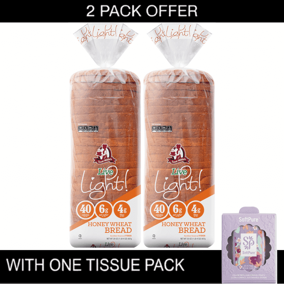 2X | Aunt Millie's Live Light! Honey Wheat Bread, 20 oz & Tissue Pack