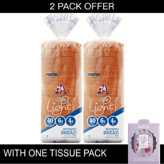 2X | Aunt Millie's Live Light! Potato Bread, 20 oz, 24 Ct & Tissue Pack