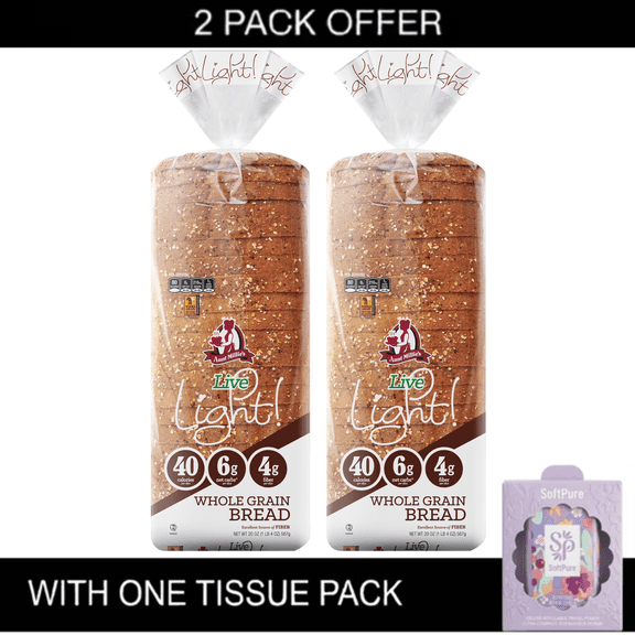 2X Aunt Millie's Live Light Whole Grain Bread , 20 oz & Tissue Pack