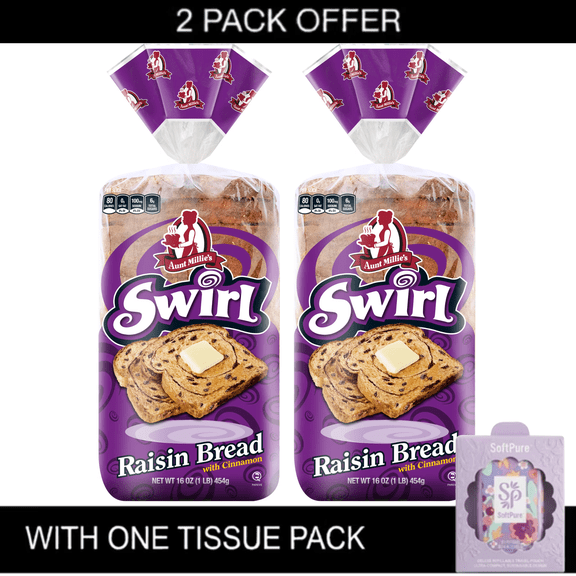 2X Aunt Millie's Raisin Swirl Bread with Cinnamon & Tissue Pack 16 oz