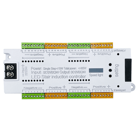 2X Automatic 32Channels Stairway Lighting LED Motion Sensor Stair Light Controller Kit for Stairs Flexible Strip 12V 24V,2 x Stair Light Controller Kit,White