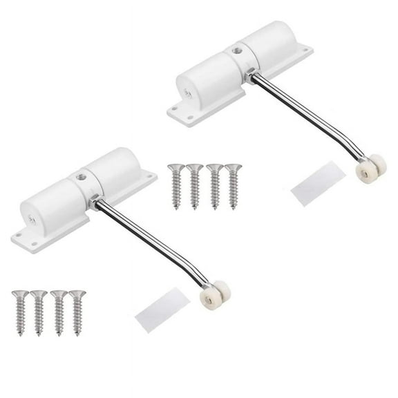 2X Automatic Door Closer, Zinc Alloy Spring Door Closer Adjustable 30 Kg Closing Door Hinge,2 x screen door closer 8 x screws 2 x adjustment lever 2 x protective door seal,White
