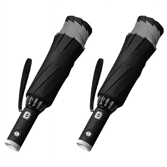 2X Automatic Reverse Umbrella Inverted Reflective Folding LED Light Safe Night Windproof Frame for Men Women Umbrellas