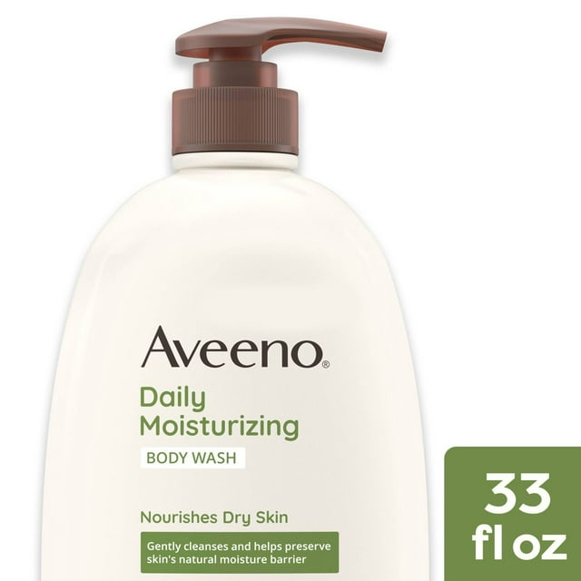 2X - Aveeno Daily Moisturizing Body Wash, Body Wash For Dry Skin With Soothing Oat, Creamy Shower Cleanser, Gentle, Soap-Free And Dye-Free, Lightly Scented Body Wash, 33 Fl Oz