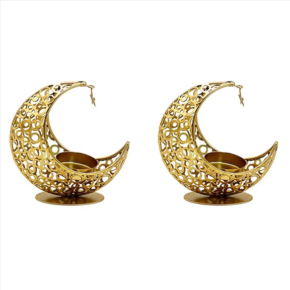 2X B-Candle Holder Ramadan Metal Candlestick Eid Mubarak Decoration Light Luxury Wedding Muslim Party Eid Al AdhaGift,2 x Candle Holder,Gold