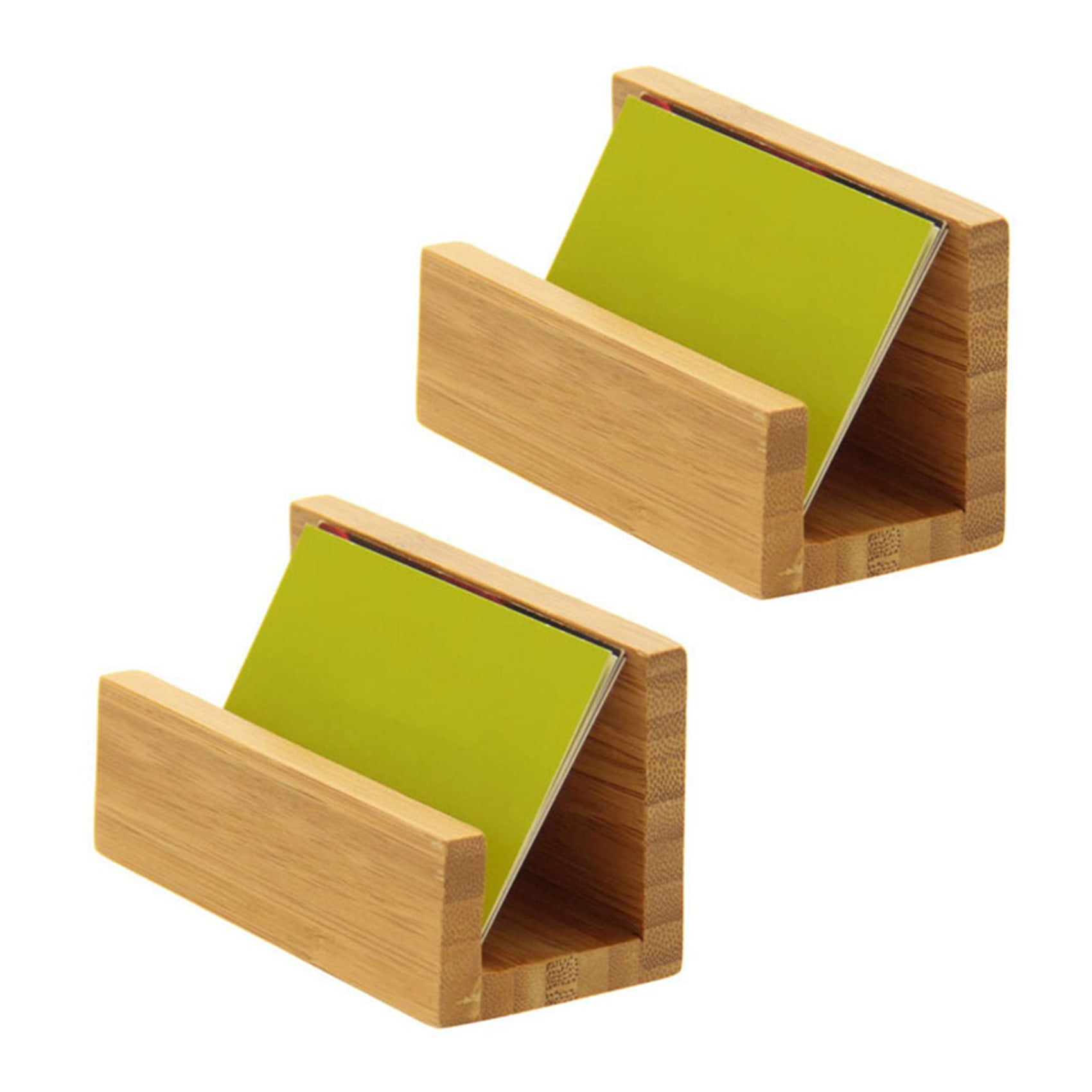 2X Bamboo Wood Desktop Business Card Holder for Desk Sturdy Business