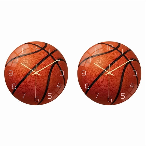 2X Basketball Acrylic Silent Wall Clock Bedroom Living Room Alarm Clock Birthday Christmas Gifts Present for Room Decor