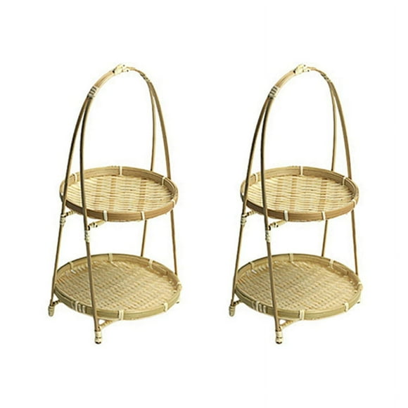 2X Baskets Tier Rack Fruit Bread Food Storage Kitchen Decorate Round Plate Stand Container Storage Rack Two Tiers