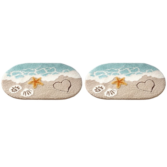 2X Beach Bathroom Rugs Coastal Seashell Bath Mat Funny Extra Soft Tufted Quick Dry Wave Starfish (16 X 24inch)