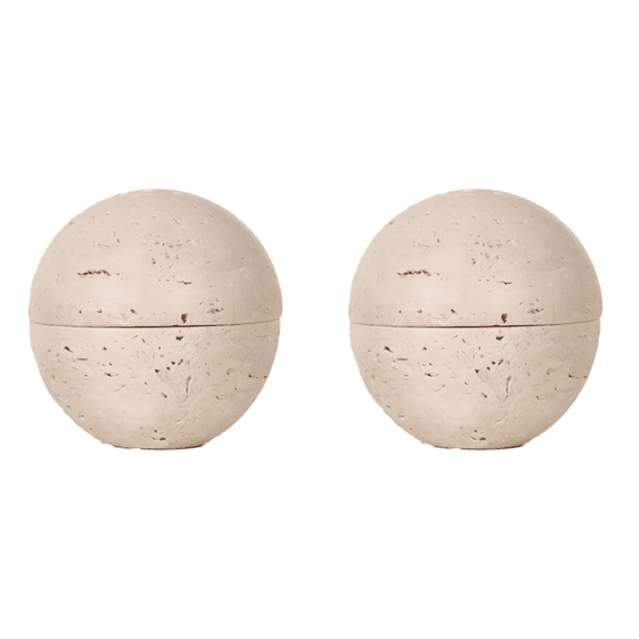 2X Beige Travertine Sphere Incense Burner Natural Marble Stone Home Decoration, Religious Round Ornament A,2 x Aromatherapy furnace