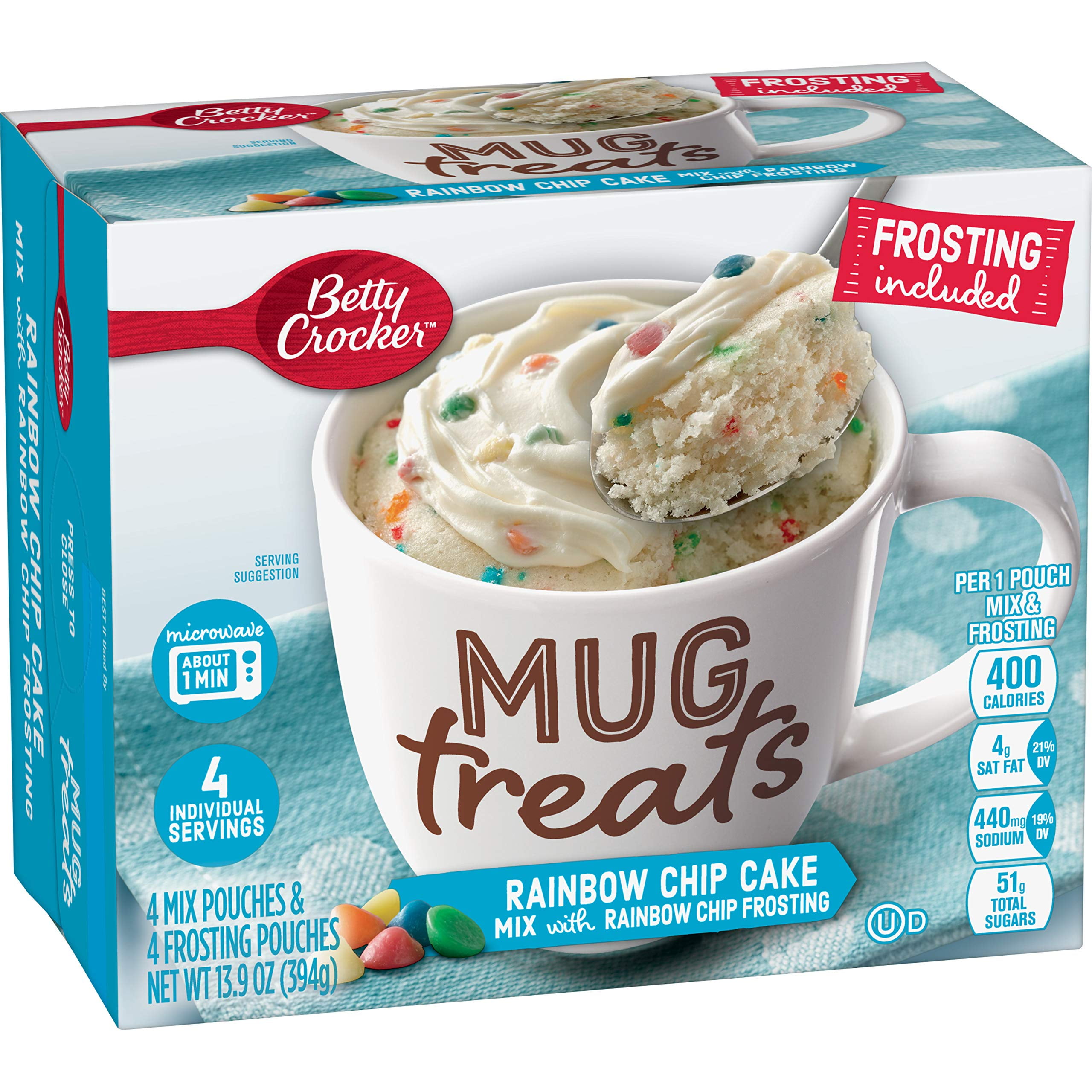 2X - Betty Crocker Mug Treats Rainbow Chip Cake Mix With Frosting, 4 Servings, 13.9 Oz.
