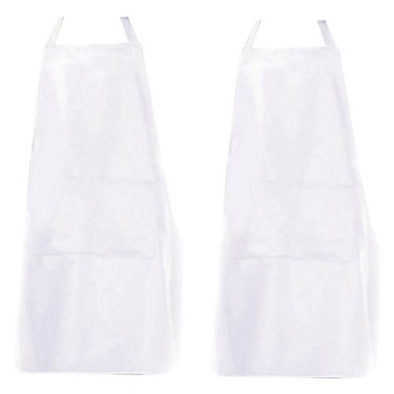 2X Bib Apron with Pockets Thicken Cotton Polyester Blend Cooking Kitchen Restaurant(White),2 x adult Apron,white