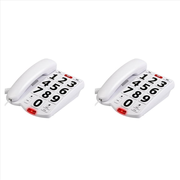 2X Big Button Phone for Elderly Seniors, Home Land Line Phone One Key for Help Telephone,2 x Big Button Phone,White