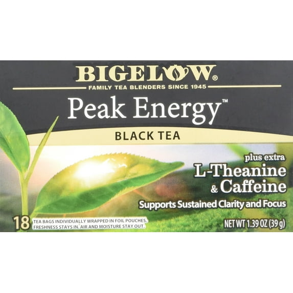 2X - Bigelow Black Tea Peak Energy Plus Extra L-Theanine & Caffeine, 18 Count