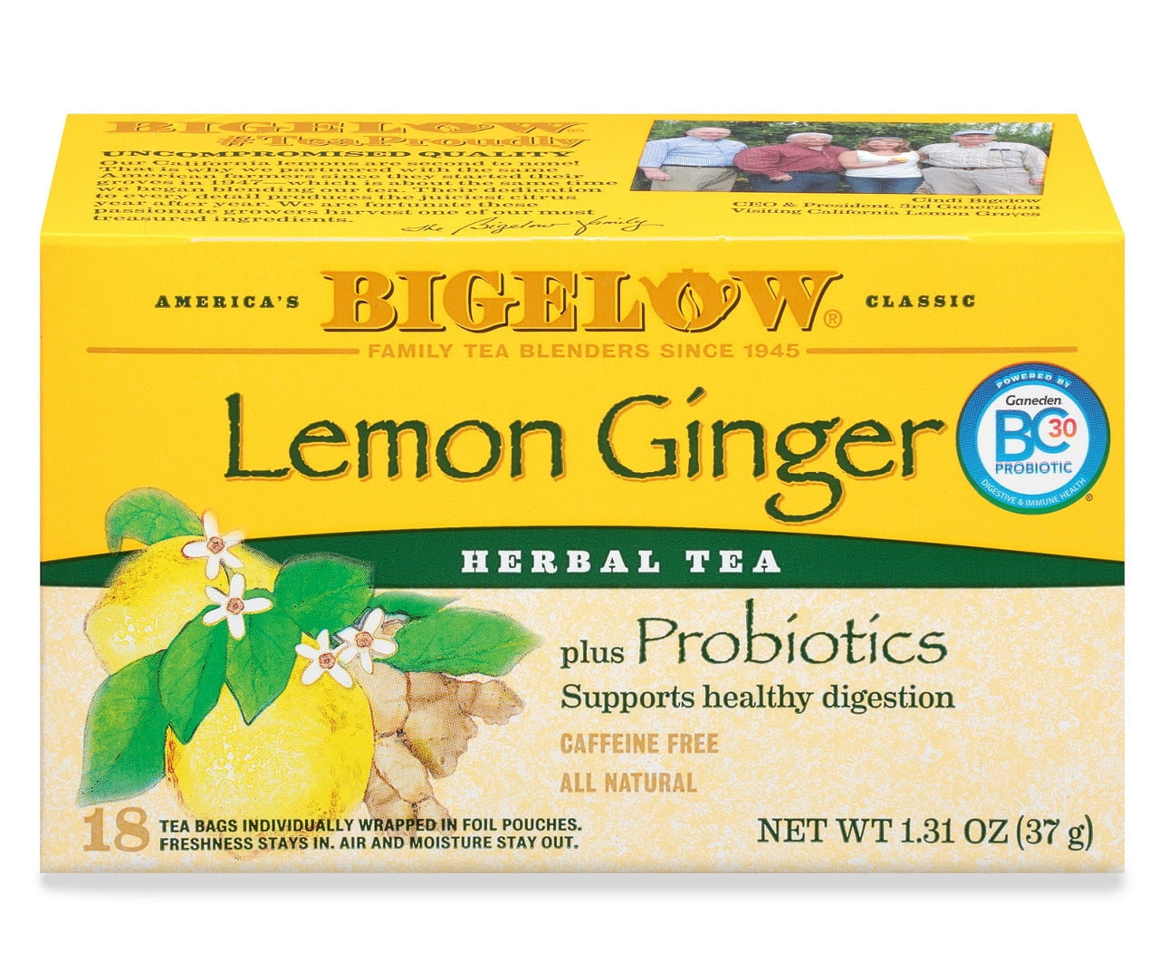 2X Bigelow Tea Bags Plus Probiotics Caffeine Free Lemon Ginger Herbal