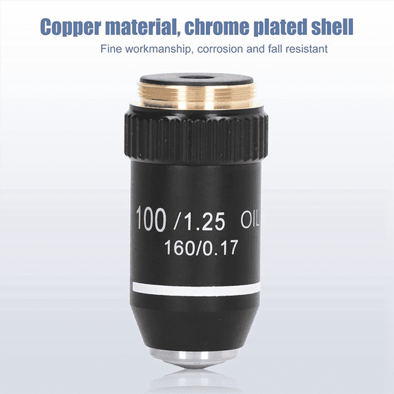 2X Biological Microscope Lens, 195 Achromatic Black Objective Lens 100X Oil High Power Objective Interface 20.2mm Thread