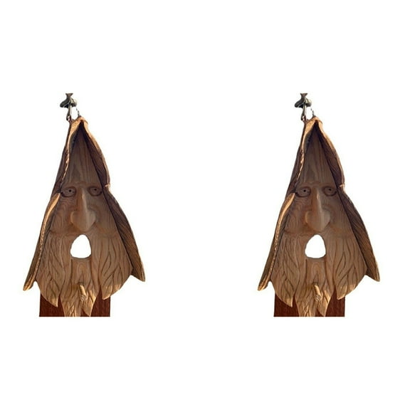 2X Bird Feeder Yard Decoration Birdhouse Old Man'S Head Pendant on the Resin Handicraft