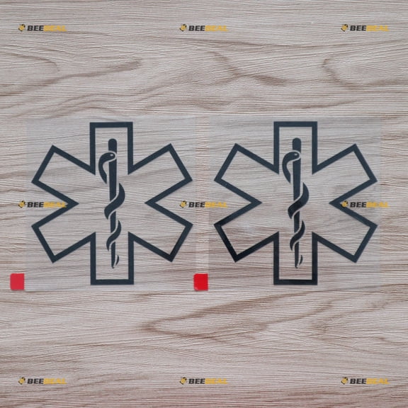 2X Black 4" EMT Star of Life Decal Sticker Emergency Medical Car Vinyl