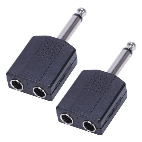 2X Black 6.35 1/4 inch Male to Dual Female Mono Y Cord PA Audio Cable Adapter