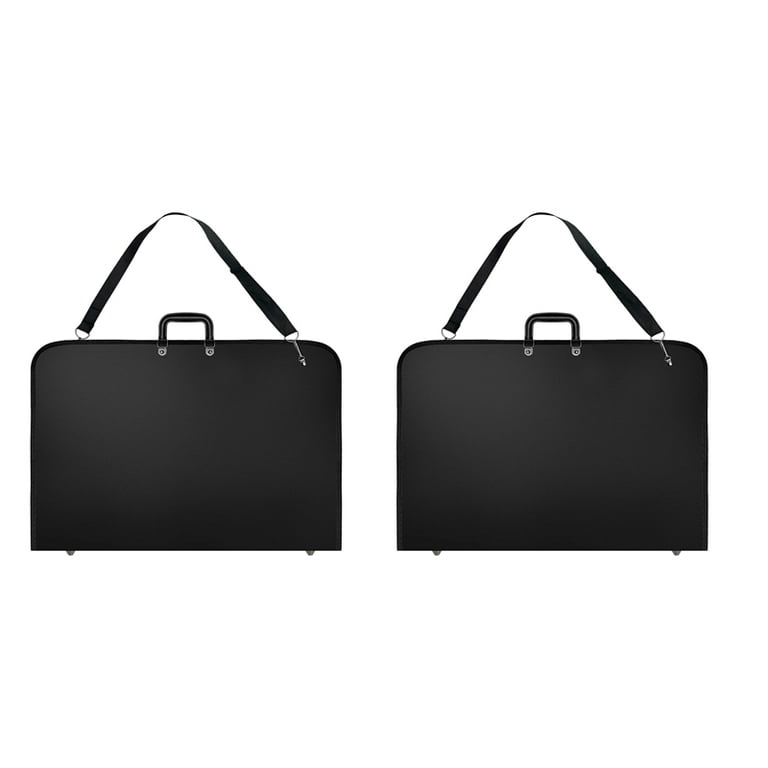 2x Black Art Portfolio Case Artist Carrying Case Artist Portfolios Case with Shoulder Strap (19x14.7x1.5 inches), Size: 37x48cm
