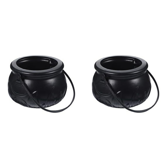 2X Black Cauldron Kettle Plastic Witch Kettle Patricks Cauldron Wizard Witch Cauldron Decoration Candy Kettle Bucket