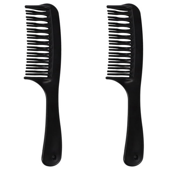 2X Black Double Row Tooth Detangler Hair Comb Shampoo Comb with Handle for Long Curly Wet Hair