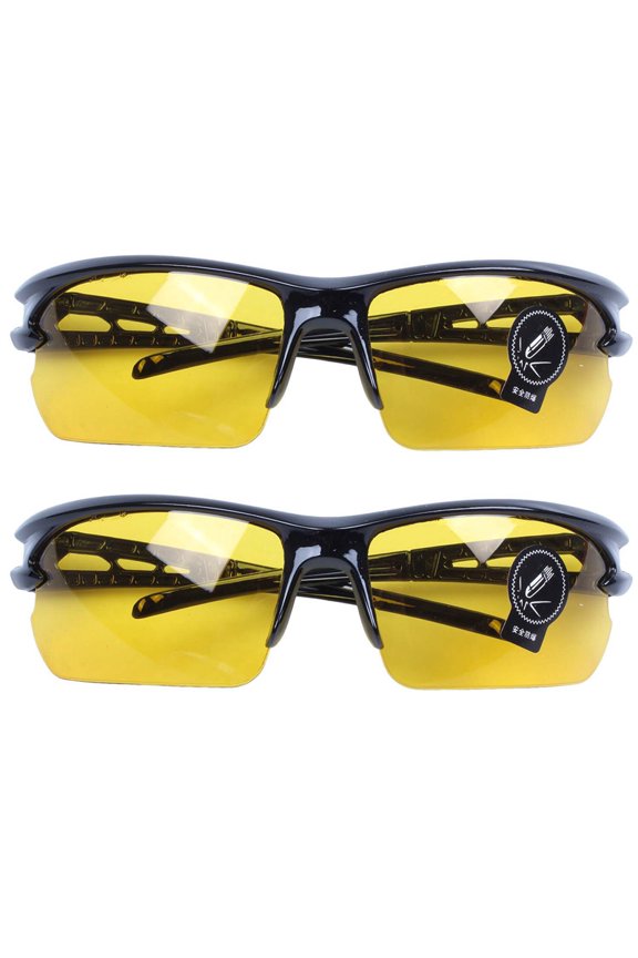 2X Black Frame Yellow Night Vision Sheet Outdoor Cycling Sunglasses