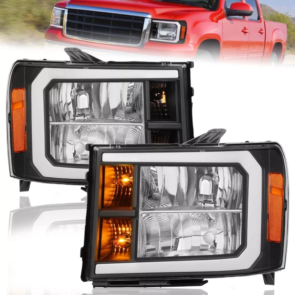 MOSTPLUS Pair Black DRL LED Headlights Front Lamp for 07-14 GMC Sierra 1500 2500HD 3500HD