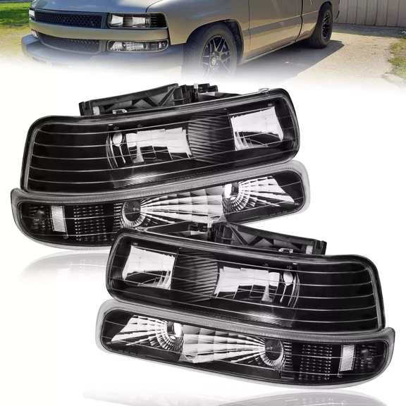 MOSTPLUS Black Headlights for 1999-2002 Chevy Silverado 2000-2006 Tahoe Suburban 1500