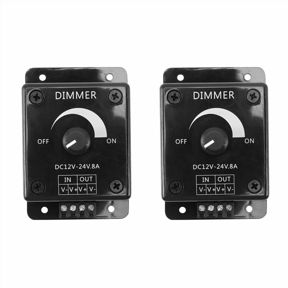 2X Black LED Dimmer Switch DC 12V 24V 8A Adjustable Brightness Lamp Bulb Strip Driver Power Supply Controller