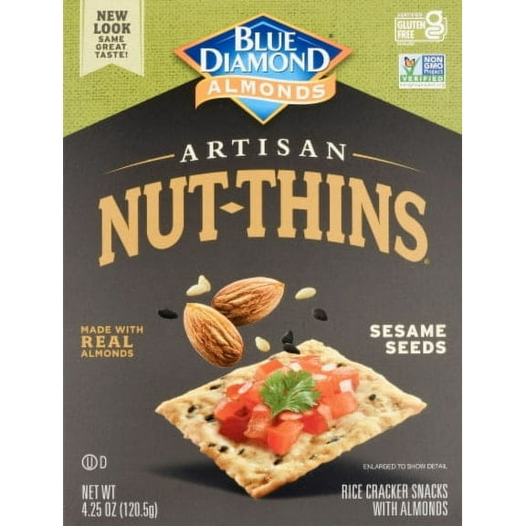2X-Blue Diamond Nut-Thins Artisan Sesame Seeds Almond Crackers - 4.25 oz