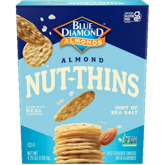 2X - Blue Diamond Nut-Thins Sea Salt Rice Almond Crackers-4.25 oz