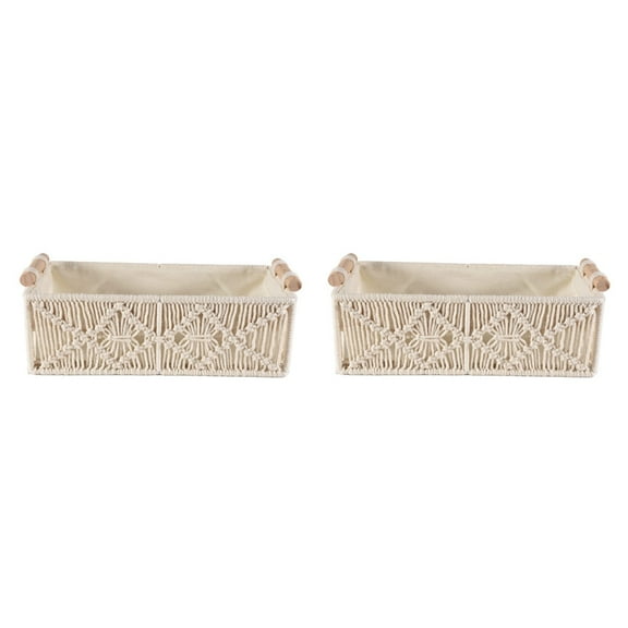 2X Boho Storage Basket Decor Box Handmade Woven Decorative Countertop Organizer Macrame Baskets for Bedroom Living Room