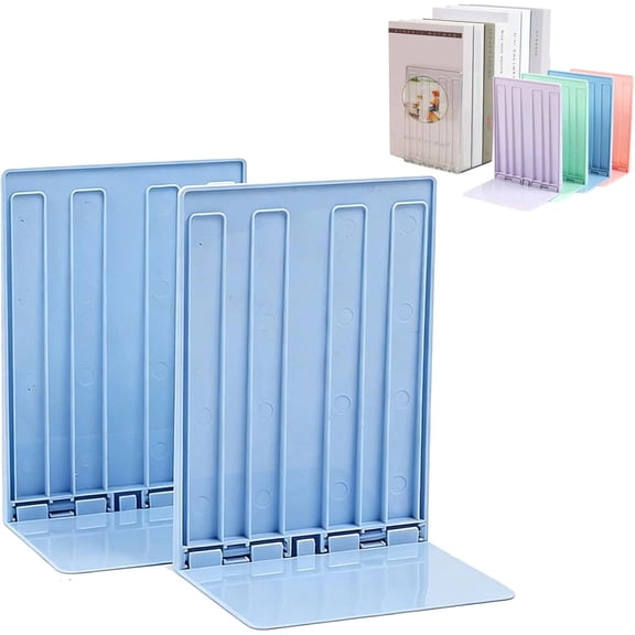 2X Bookends, Book Holder Foldable CD Holder, L Shaped Video Game Organizer Book Stopper for Shelf School Desktop Office Library(Blue)