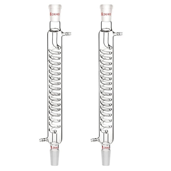 2X Borosilicate Glass Condenser with 24/40 Fitting 300mm Jacket Length Glass Condenser Serpentine Condenser Tube