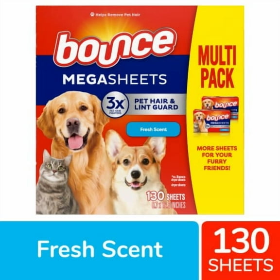 2X-Bounce Pet Fresh Hair and Lint Guard Mega Dryer Sheets - 130 ct