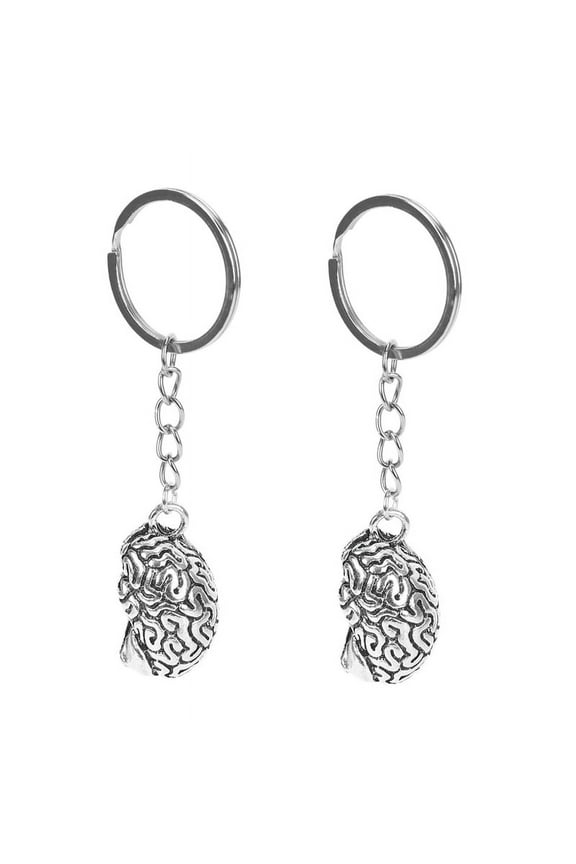 2X Brain Keychain Alloy Smart IQ Key Ring Fob Chain Medicine Human,2 * Brain Keychain,Silver
