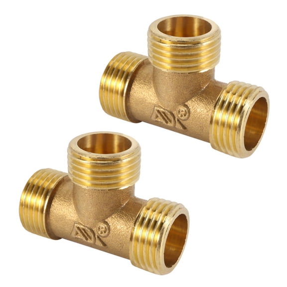 2X Brass T Shape Water Fuel Pipe Equal Male Tee Adapter Connector 1/2 Inch Thread,2 x Male Tee Connector,Gold Tone